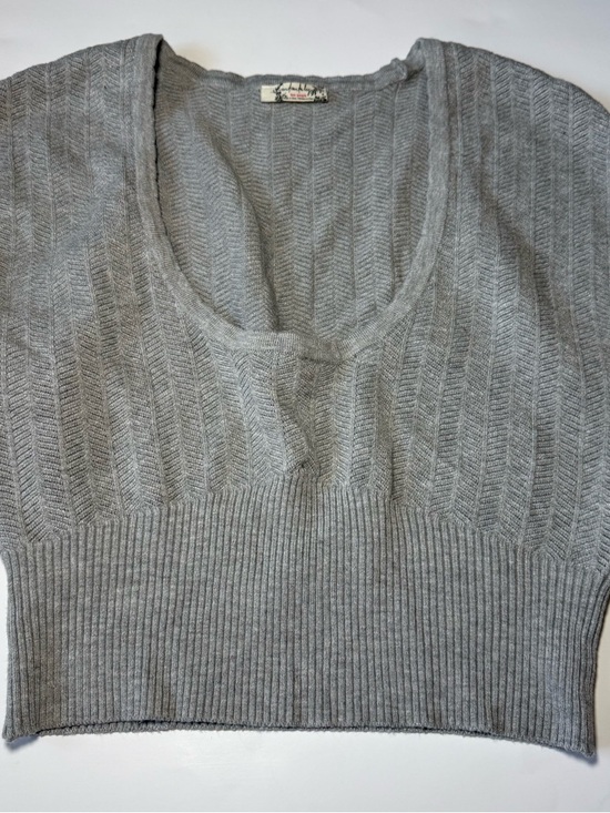 Free People Sweaters - Free People Gray Scoop-Neck Textured Knit Sweater Top
